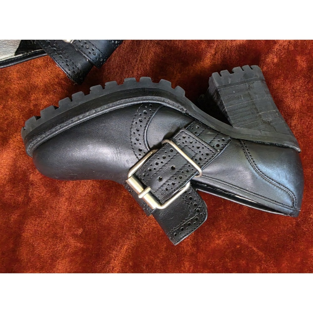 Vintage 90s Steve Madden Heeled Loafers Platform Leather Black Chunky 7 Maple - Picture 6 of 15